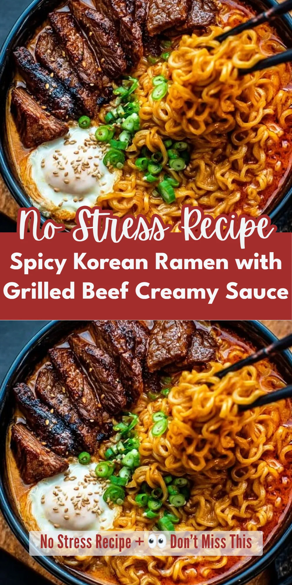 Spicy Korean Ramen with Grilled Beef Creamy Sauce