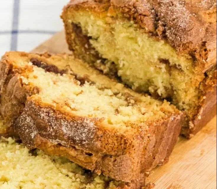 Freshly baked Amish Cinnamon Bread with a sweet cinnamon swirl