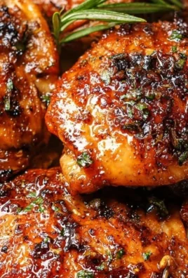 Baked honey garlic chicken thighs served with vegetables on a plate.