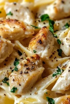 Delicious Chicken Alfredo Pasta in a creamy sauce, garnished with parsley