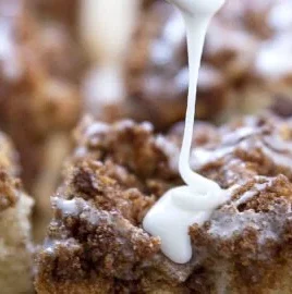 Delicious homemade coffee cake with a crumbly topping and coffee for brunch