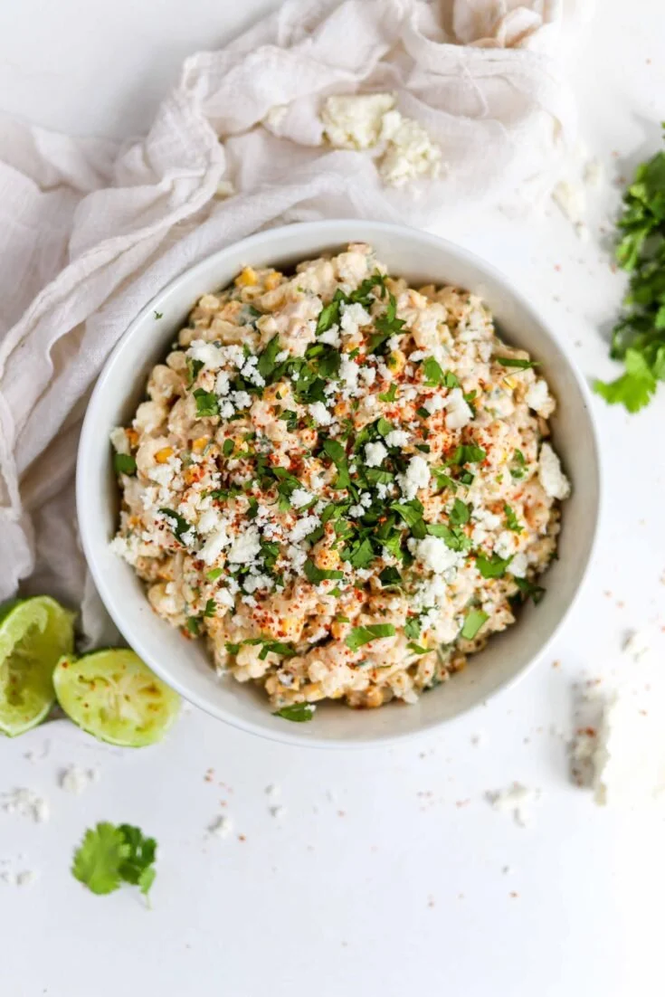 Delicious corn on the cob pasta salad served in a bowl