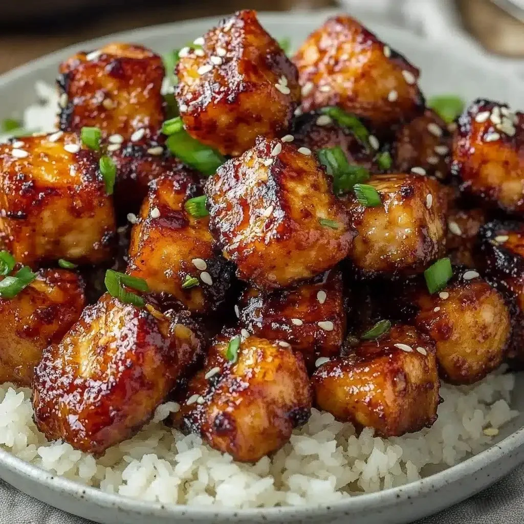 Delicious crispy honey garlic salmon bites on a plate