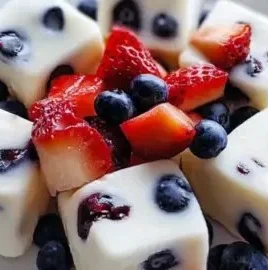 Deliciously frozen Greek yogurt bites topped with fruit and nuts.