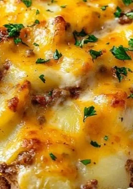 Hobo Casserole with ground beef, vegetables, and cheese baked to perfection.