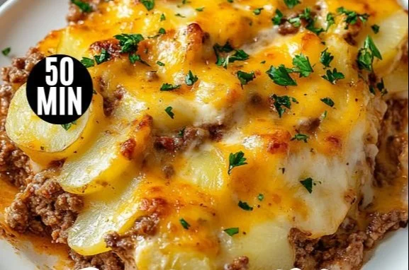 Hobo Casserole with ground beef, vegetables, and cheese baked to perfection.