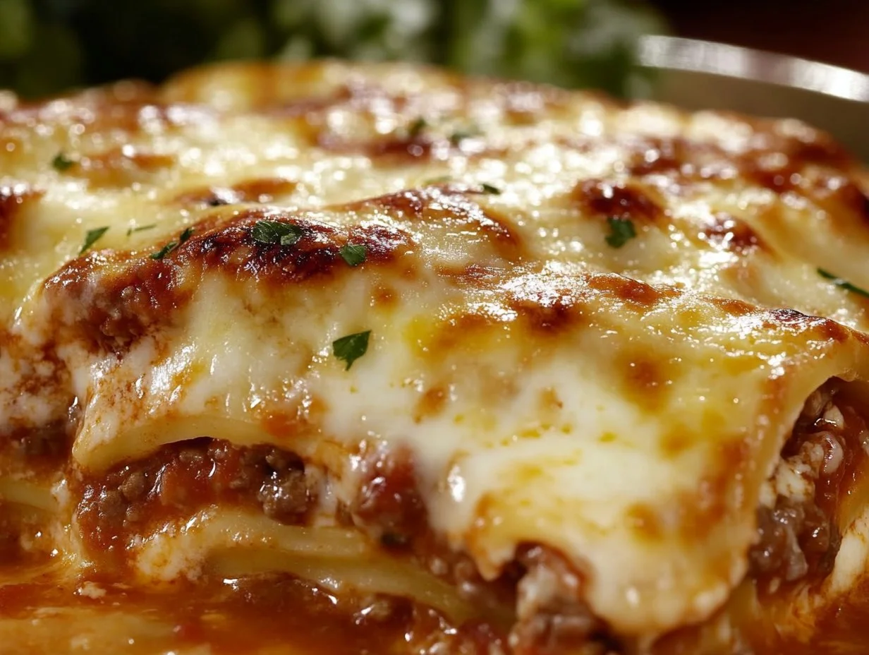 Delicious Maggiano's style lasagna served in a vibrant dish