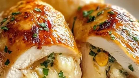 Delicious homemade Ruth’s Chris stuffed chicken on a plate