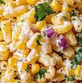 Mexican street corn salad pasta with fresh ingredients in a bowl