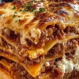 Delicious quick and easy lasagna served on a plate with herbs