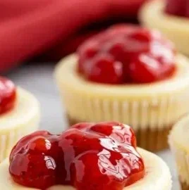 Delicious simple and creamy cheesecake cupcakes on a decorative plate