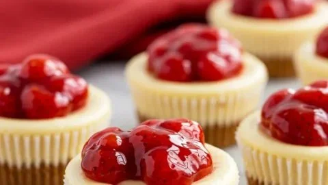 Delicious simple and creamy cheesecake cupcakes on a decorative plate
