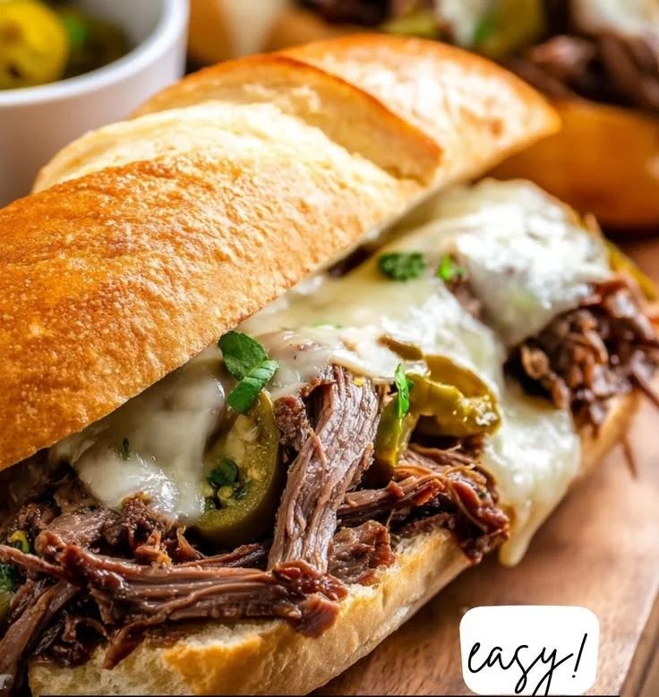 Slow Cooker Mississippi Pot Roast Sandwich ready to enjoy on a plate.